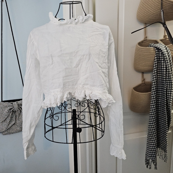 TheSilk Co Sasha Long Sleeve Crop Blouse size small white Cotton - Picture 4 of 7